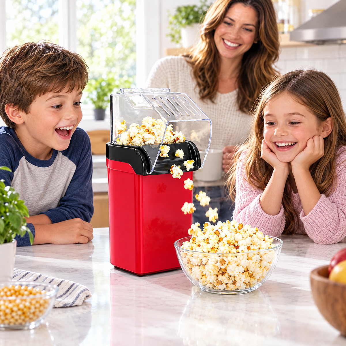 Kids watching popcorn pop