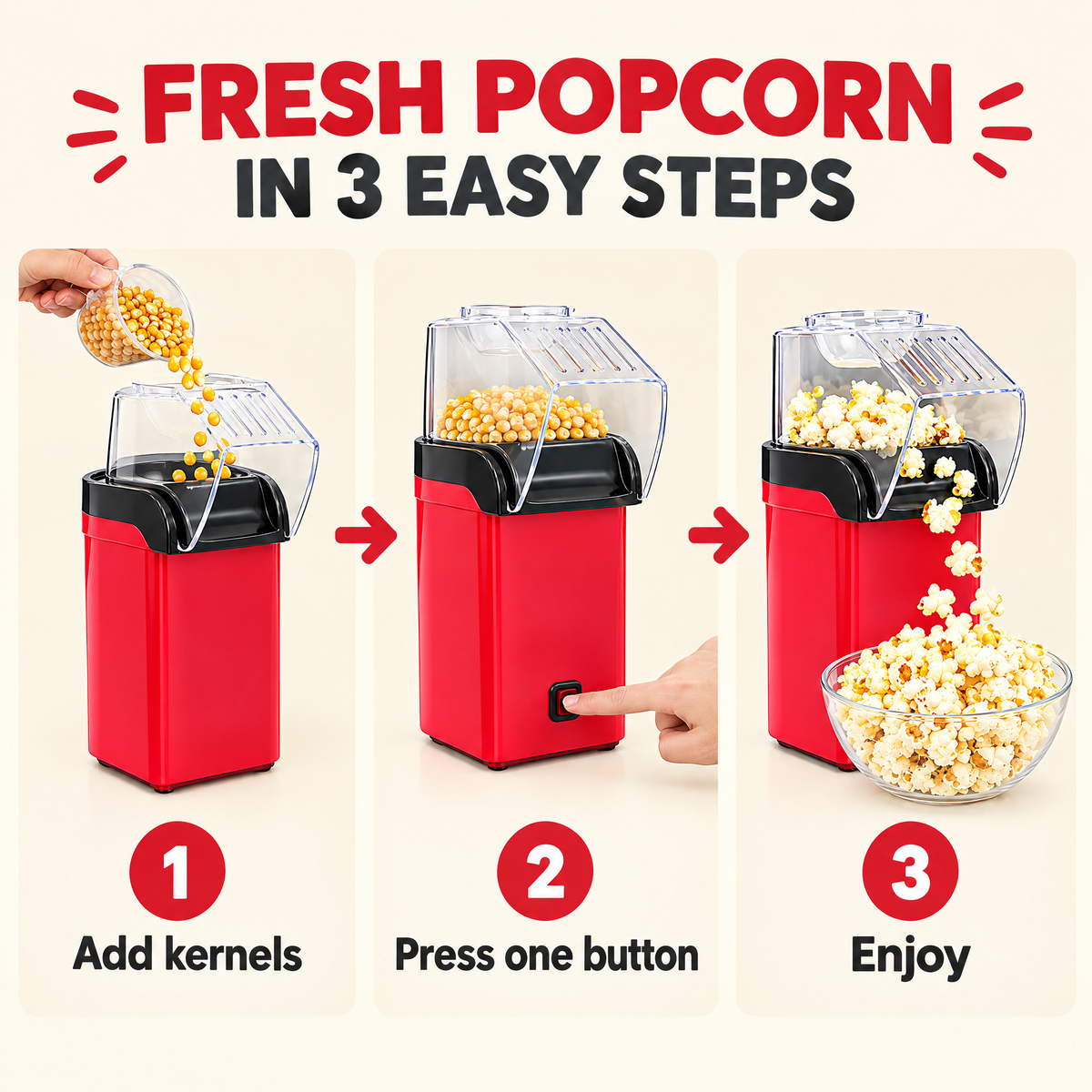 Fresh popcorn in 3 easy steps